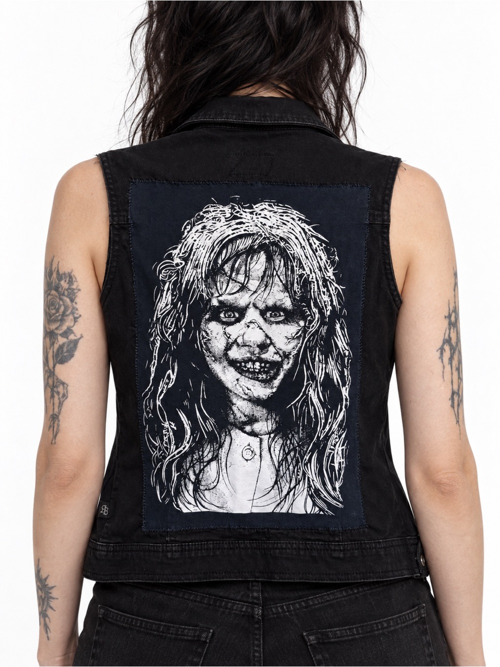 ROYAL BONES XS BLACK DENIM VEST HORROR GRAPHIC GOTH PUNK GRUNGE ALT HALLOWEEN